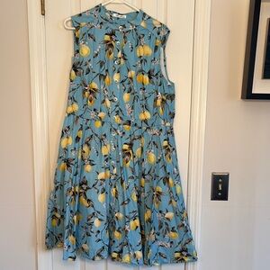 Ruched Lemon Print Cotton Poplin Shirtdress